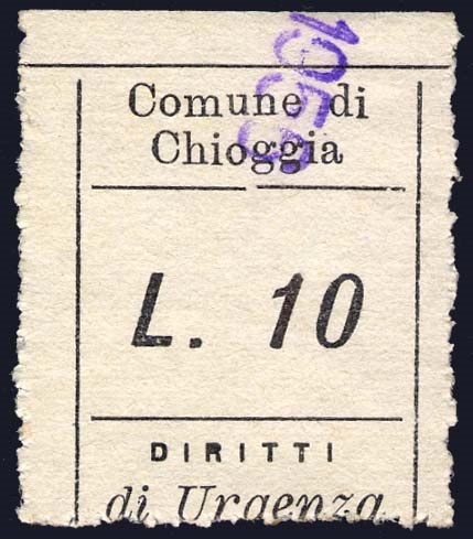 Marca da Bollo del Comune di CHIOGGIA su Carta Bianca di dimensioni 19,5 x 26 mm
