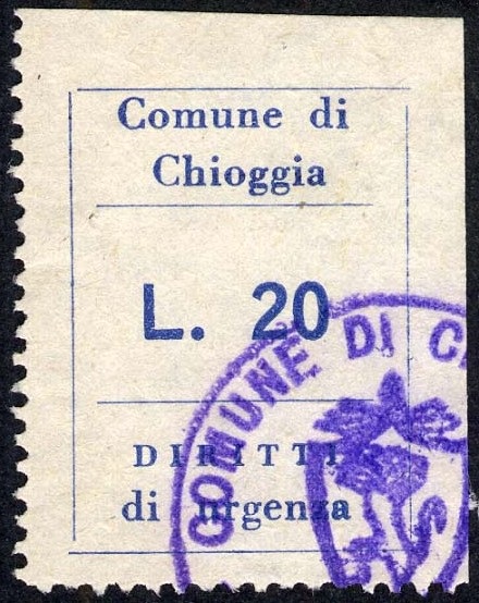 Marca da Bollo del Comune di CHIOGGIA su Carta Bianca di dimensioni 19 x 27 mm