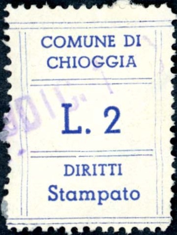 Marca da Bollo del Comune di CHIOGGIA su Carta Bianca di dimensioni 19 x 27 mm