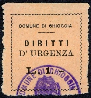 Marca da Bollo del Comune di CHIOGGIA su Carta Colorata di dimensioni 21 x 21 mm