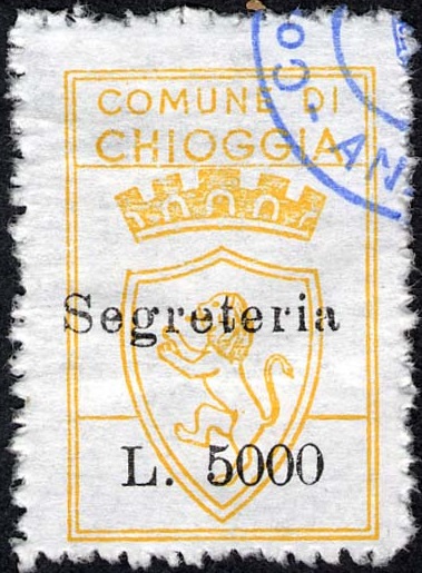 Marca da Bollo del Comune di CHIOGGIA su Carta Bianca Sottile di dimensioni 19,5 x 30 mm