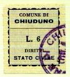 Marca da Bollo del Comune di CHIUDUNO su Carta Bianca di dimensioni 24 x 27 mm