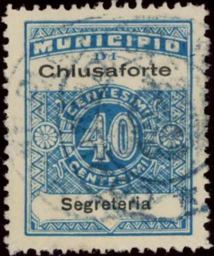 Marca da Bollo del Comune di CHIUSAFORTE su Carta Bianca Sottile di dimensioni 22,5 x 29 mm