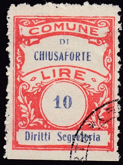 Marca da Bollo del Comune di CHIUSAFORTE su Carta Bianca di dimensioni 22,5 x 29 mm