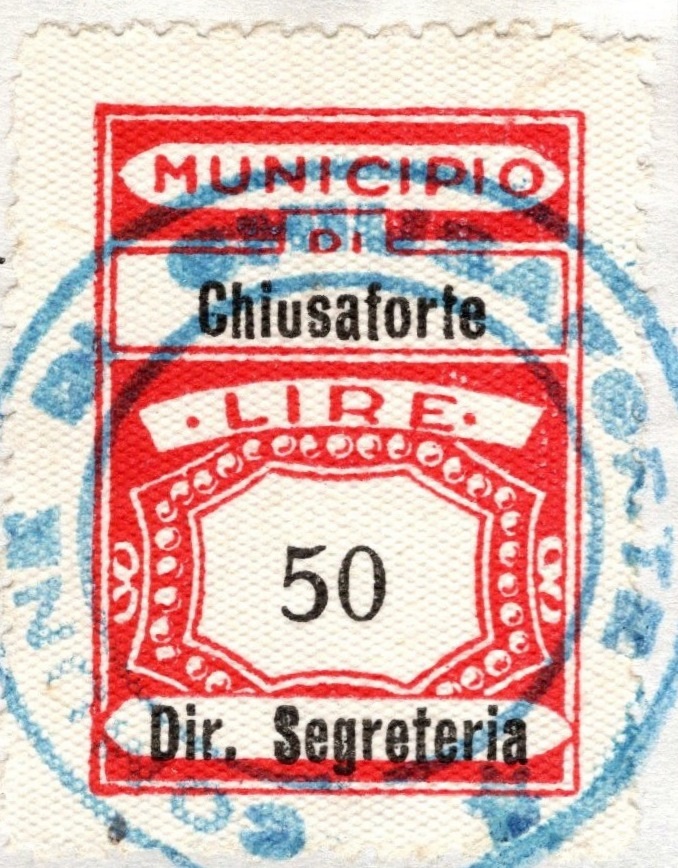 Marca da Bollo del Comune di CHIUSAFORTE su Carta Bianca di dimensioni 22 x 28 mm