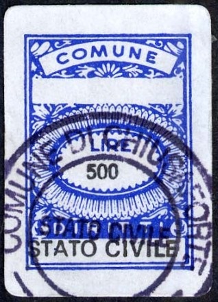 Marca da Bollo del Comune di CHIUSAFORTE su Carta Bianca di dimensioni 18 x 27 mm