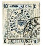 Marca da Bollo del Comune di CHIUSI su Carta Bianca Sottile di dimensioni 29 x 33 mm