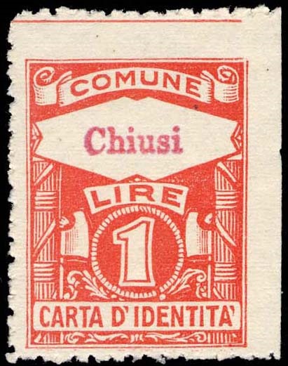 Marca da Bollo del Comune di CHIUSI su Carta Bianca di dimensioni 22 x 26,5 mm