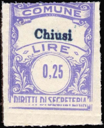 Marca da Bollo del Comune di CHIUSI su Carta Bianca di dimensioni 22,5 x 29 mm