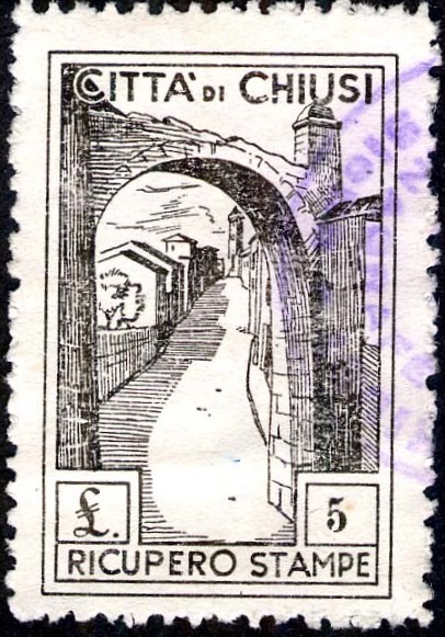 Marca da Bollo del Comune di CHIUSI su Carta Bianca di dimensioni 22 x 34,5 mm