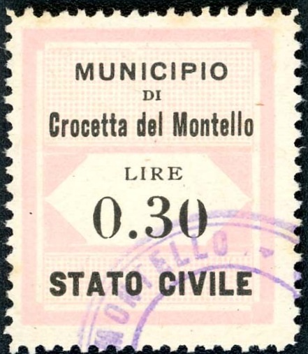 Marca da Bollo del Comune di CROCETTA DEL MONTELLO su Carta Bianca di dimensioni mm