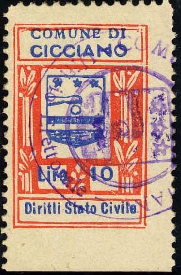 Marca da Bollo del Comune di CICCIANO su Carta Bianca Sottile di dimensioni 19 x 30 mm