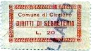 Marca da Bollo del Comune di CICCIANO su Carta Bianca di dimensioni 34 x 17,5 mm