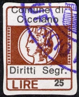 Marca da Bollo del Comune di CICCIANO su Carta Bianca di dimensioni 15,5 x 20 mm