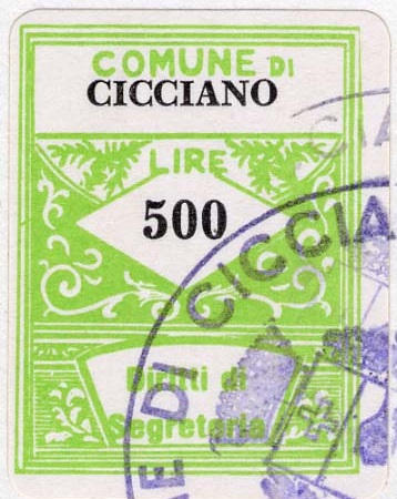 Marca da Bollo del Comune di CICCIANO su Carta Bianca di dimensioni 21,5 x 28,5 mm