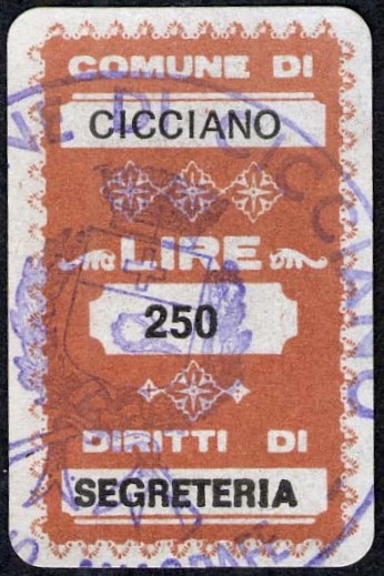 Marca da Bollo del Comune di CICCIANO su Carta Bianca di dimensioni 19,5 x 32 mm