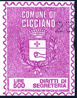 Marca da Bollo del Comune di CICCIANO su Carta Bianca di dimensioni 22,5 X 33 mm