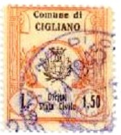 Marca da Bollo del Comune di CIGLIANO su Carta Bianca grossa di dimensioni 24 x 30 mm