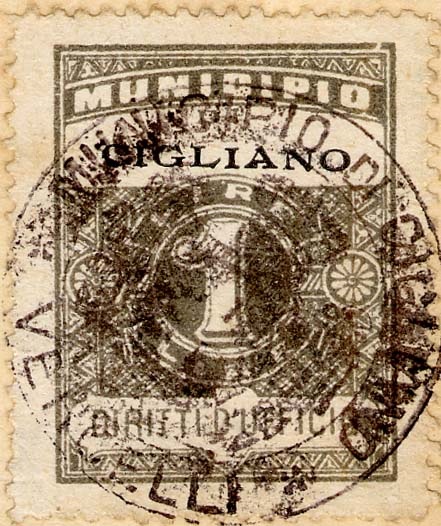 Marca da Bollo del Comune di CIGLIANO su Carta Bianca Sottile di dimensioni 22 x 29 mm