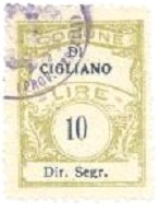 Marca da Bollo del Comune di CIGLIANO su Carta Bianca Sottile di dimensioni 22,5 x 29 mm