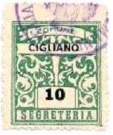 Marca da Bollo del Comune di CIGLIANO su Carta Bianca di dimensioni 23 x 27 mm