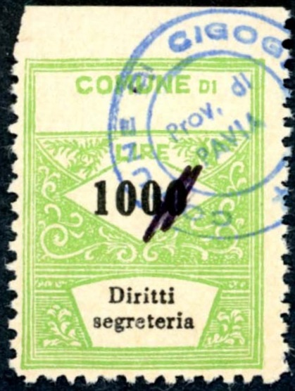 Marca da Bollo del Comune di CIGOGNOLA su Carta Bianca Sottile di dimensioni 22 x 28,5 mm