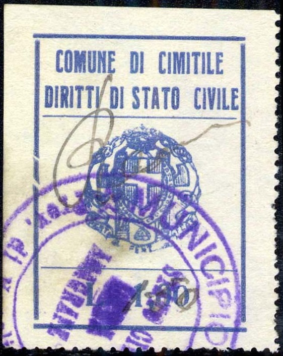 Marca da Bollo del Comune di CIMITILE su Carta Bianca di dimensioni mm
