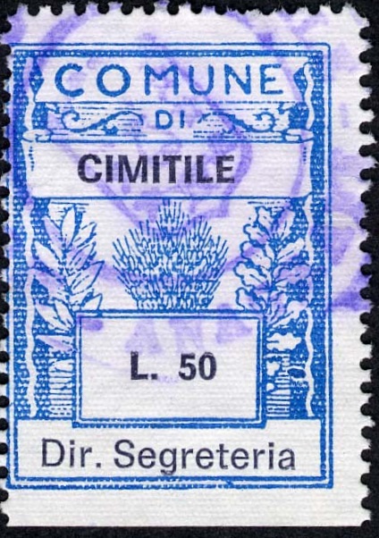 Marca da Bollo del Comune di CIMITILE su Carta Bianca di dimensioni 25 x 23,5 mm