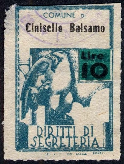 Marca da Bollo del Comune di CINISELLO BALSAMO su Carta Bianca di dimensioni 21 x 31 mm