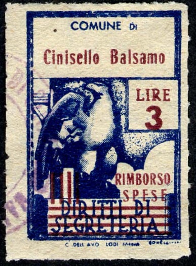 Marca da Bollo del Comune di CINISELLO BALSAMO su Carta Bianca Sottile di dimensioni 21 x 31 mm