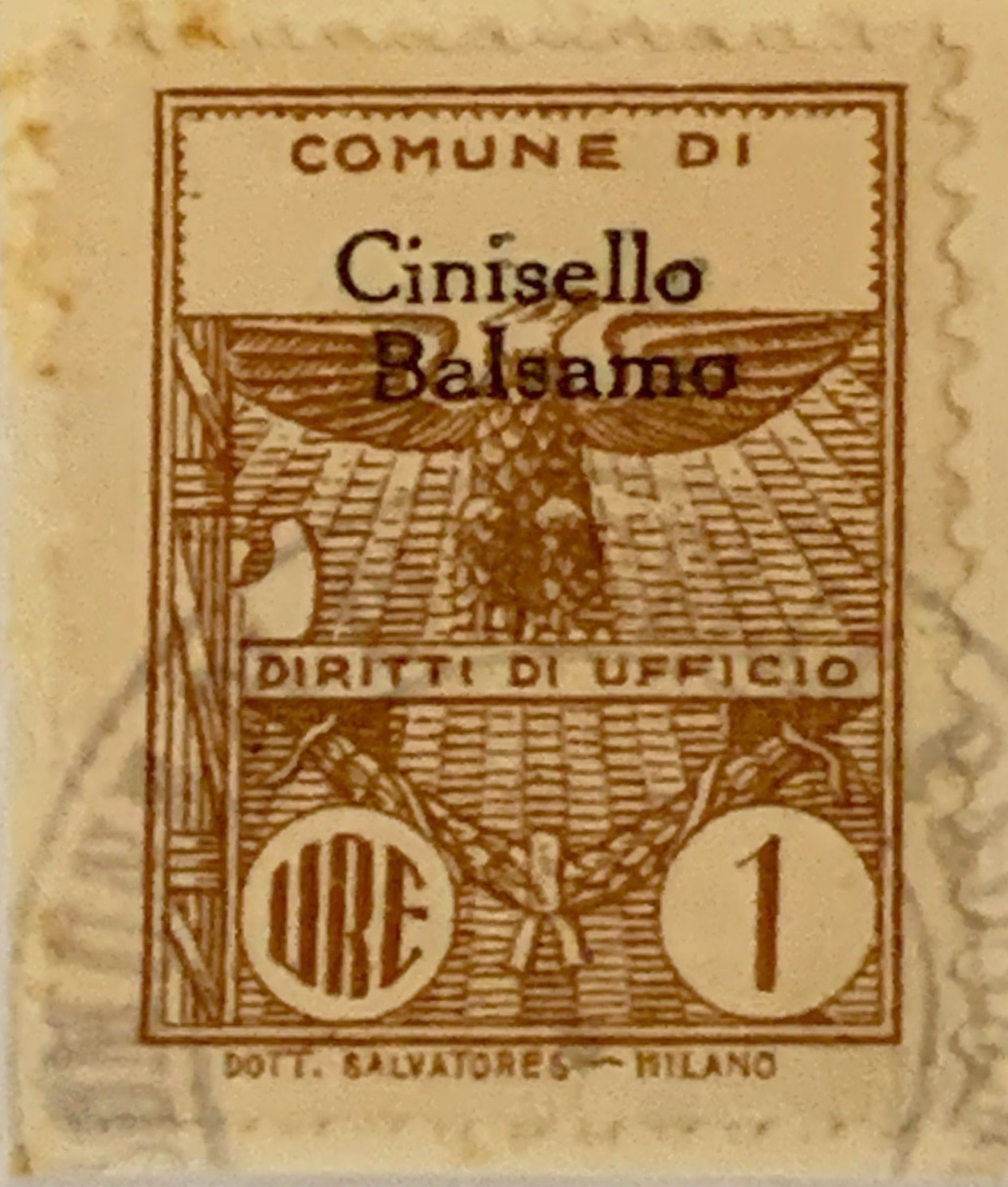 Marca da Bollo del Comune di CINISELLO BALSAMO su Carta Bianca Sottile di dimensioni 22,5 x 29 mm