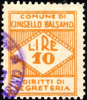 Marca da Bollo del Comune di CINISELLO BALSAMO su Carta Bianca di dimensioni 20 x 24 mm