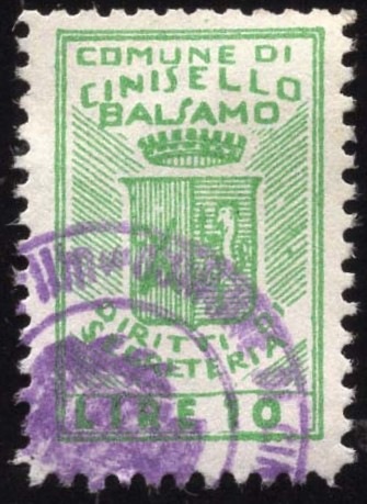 Marca da Bollo del Comune di CINISELLO BALSAMO su Carta Bianca di dimensioni 16,5 x 19,5 mm