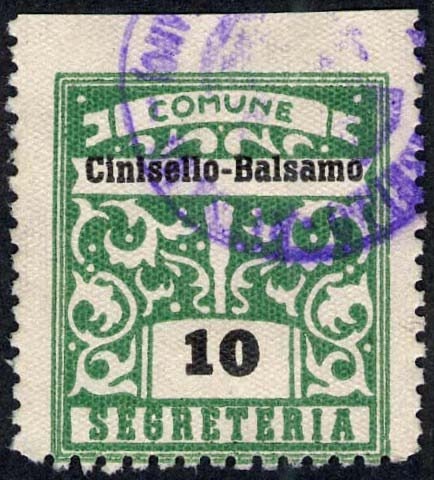 Marca da Bollo del Comune di CINISELLO BALSAMO su Carta Bianca di dimensioni 23 x 27 mm