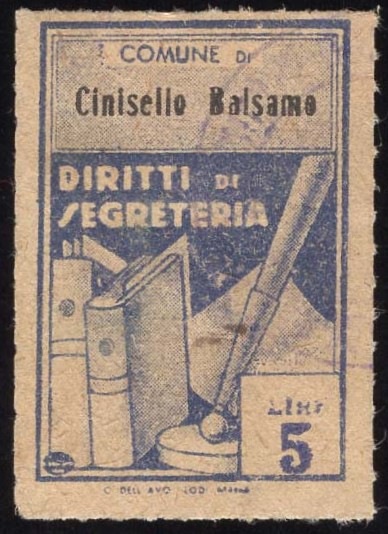 Marca da Bollo del Comune di CINISELLO BALSAMO su Carta Bianca Sottile di dimensioni mm
