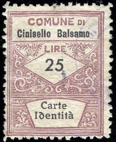 Marca da Bollo del Comune di CINISELLO BALSAMO su Carta Bianca di dimensioni mm