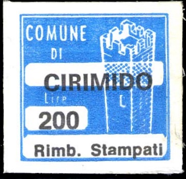 Marca da Bollo del Comune di CIRIMIDO su Carta Bianca di dimensioni 20 x 20 mm