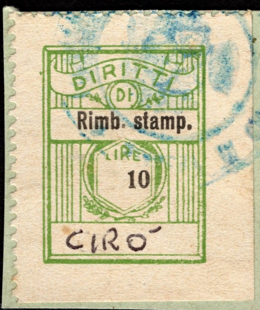 Marca da Bollo del Comune di CIRO´ su Carta Bianca Sottile di dimensioni 25 x 34 mm