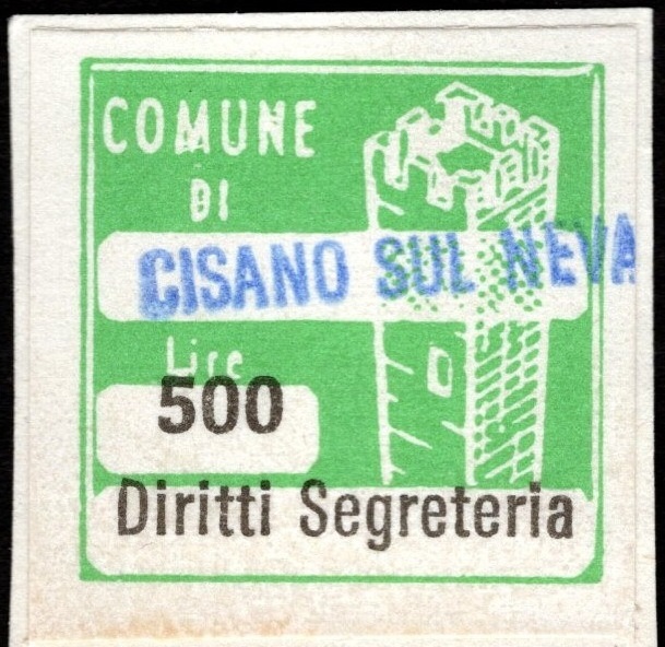 Marca da Bollo del Comune di CISANO SUL NEVA su Carta Bianca di dimensioni 20 x 20 mm