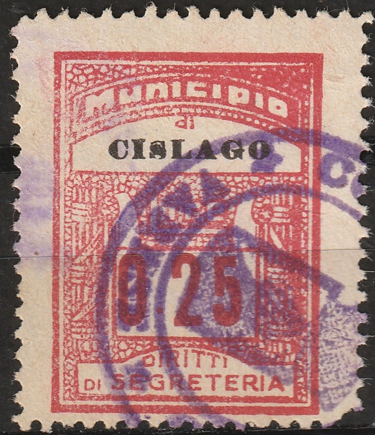 Marca da Bollo del Comune di CISLAGO su Carta Bianca di dimensioni 21 X 27 mm