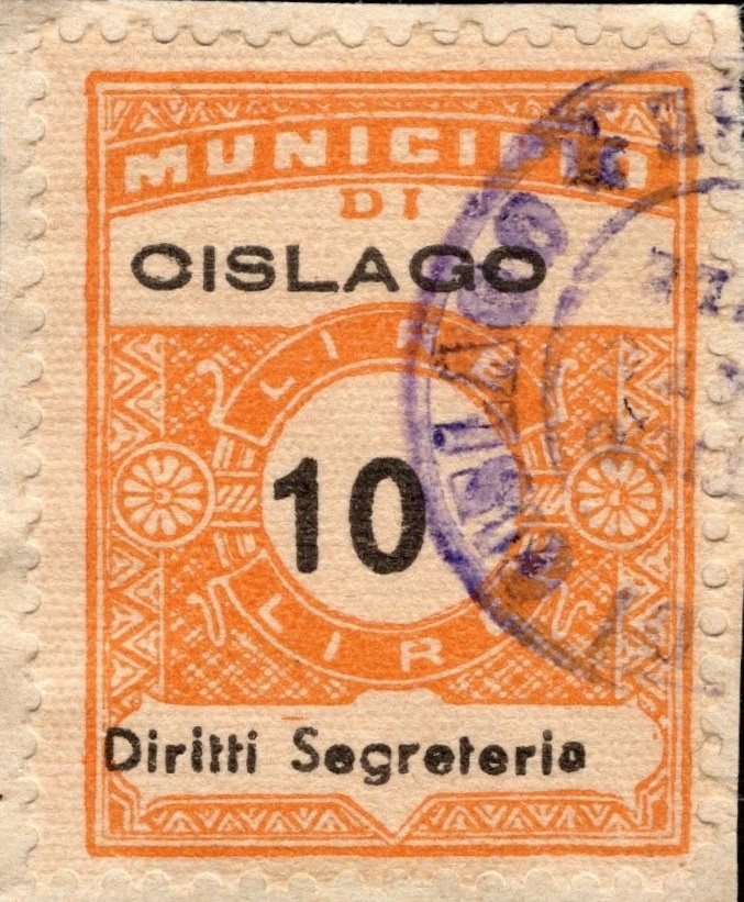 Marca da Bollo del Comune di CISLAGO su Carta Bianca di dimensioni 22,5 x 29 mm