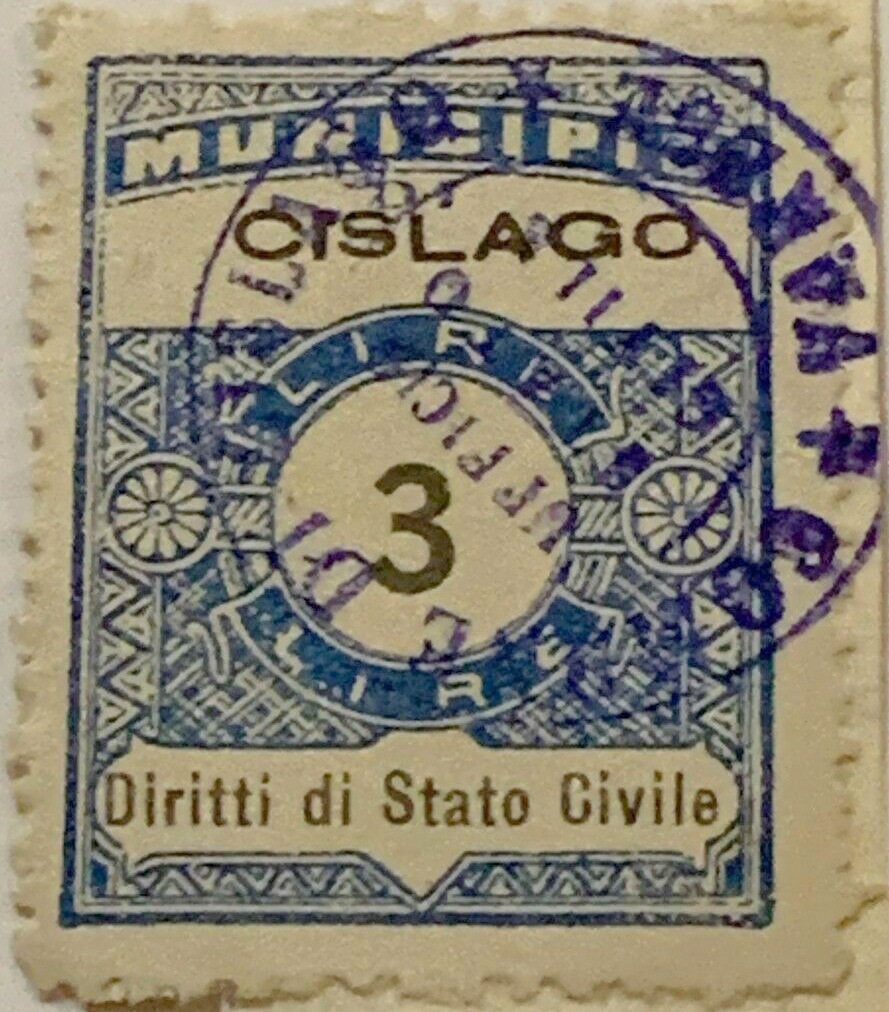 Marca da Bollo del Comune di CISLAGO su Carta Bianca di dimensioni 22,5 x 28 mm