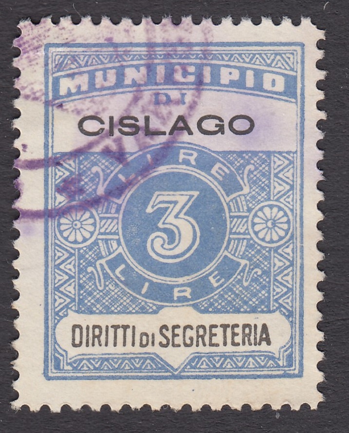 Marca da Bollo del Comune di CISLAGO su Carta Bianca di dimensioni 22,5 x 28 mm