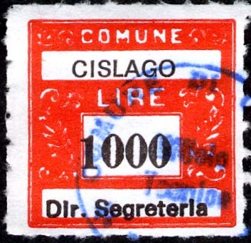 Marca da Bollo del Comune di CISLAGO su Carta Bianca di dimensioni 22 x 22 mm