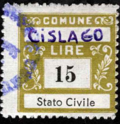Marca da Bollo del Comune di CISLAGO su Carta Bianca di dimensioni 22 x 22 mm