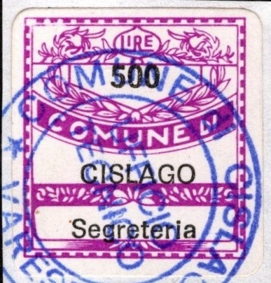 Marca da Bollo del Comune di CISLAGO su Carta Bianca di dimensioni 20 x 20 mm