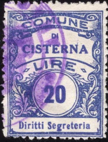 Marca da Bollo del Comune di CISTERNA DI LATINA su Carta Bianca Sottile di dimensioni 22 x 29,5 mm