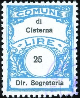 Marca da Bollo del Comune di CISTERNA DI LATINA su Carta Bianca Sottile di dimensioni 22 x 29 mm