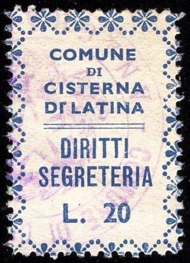 Marca da Bollo del Comune di CISTERNA DI LATINA su Carta Bianca di dimensioni 24,5 x 31,5 mm