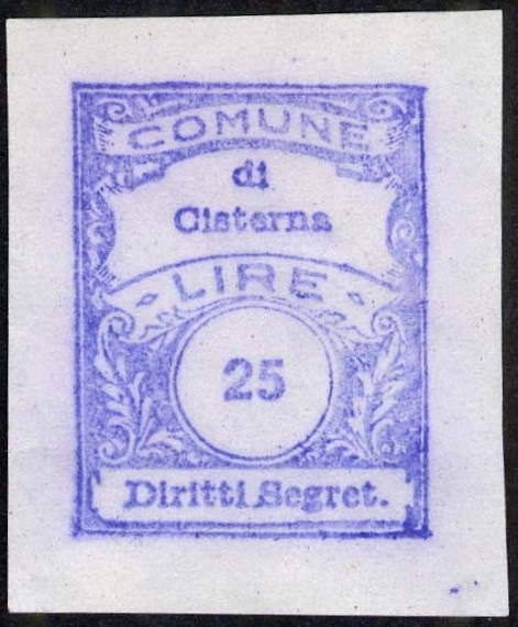 Marca da Bollo del Comune di CISTERNA DI LATINA su Carta Bianca di dimensioni 22 x 29 mm